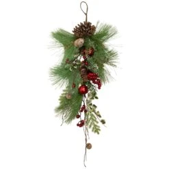 Northlight Frosted Berries And Pine Cones Artificial Christmas Teardrop Swag - 30" - Unlit Green