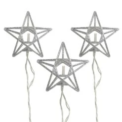 PENN Sparkling Glittered Star Christmas Light Set - Warm White - 6.6' Silver Wire - 10ct Clear -Northlight Shop 3459127967802581664 2