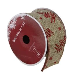 Northlight Red And Beige Christmas Tree Wired Craft Ribbon 2.5" X 10 Yards