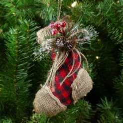 Northlight 5.75" Red Plaid And Burlap Christmas Stocking Ornament -Northlight Shop 3459265323112719008