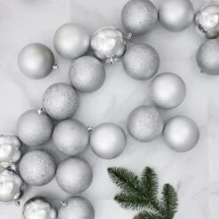 Northlight Shatterproof 4 Finish Christmas Ball Ornaments 3.25" (80mm) - Silver - 32ct 10 Northlight Shatterproof 4 Finish Christmas Ball Ornaments 3.25" (80mm) - Silver - 32ct -Northlight Shop 3459265323173536416