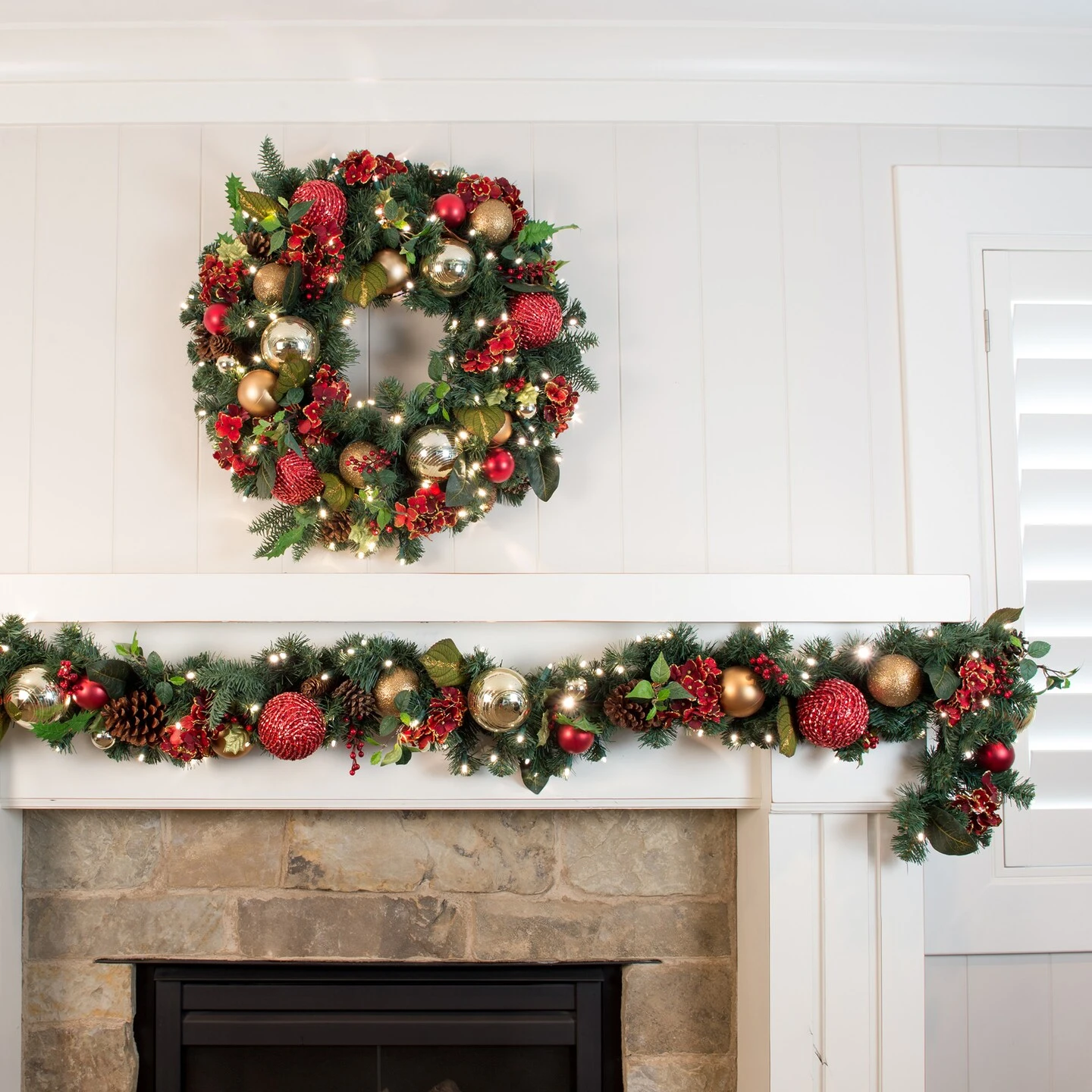 9 Ft. Artificial Christmas Garland With Lights - Scarlet Hydrangea 13 9 Ft. Artificial Christmas Garland With Lights - Scarlet Hydrangea - Image 11