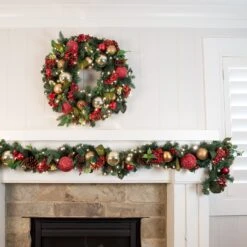 9 Ft. Artificial Christmas Garland With Lights - Scarlet Hydrangea 24 9 Ft. Artificial Christmas Garland With Lights - Scarlet Hydrangea -Northlight Shop 347408870703504