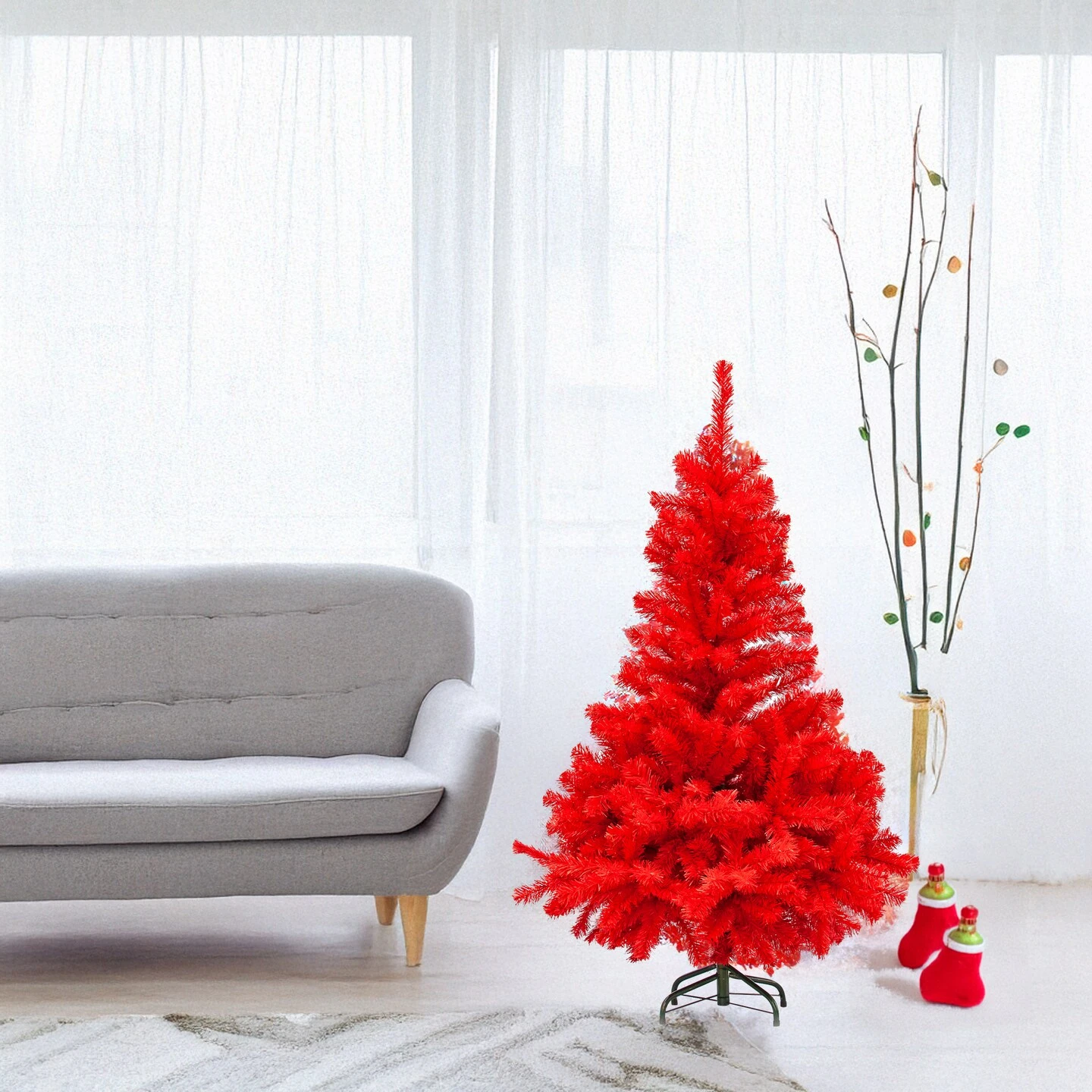 Northlight Full Pine Artificial Christmas Tree - 4' - Scarlet Red - Unlit 6 Northlight Full Pine Artificial Christmas Tree - 4' - Scarlet Red - Unlit - Image 4