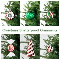 Set Of 191 Christmas New Year Ball Shatterproof Ornaments With Candy Picks & Ribbon Bows -Northlight Shop 358146587486416