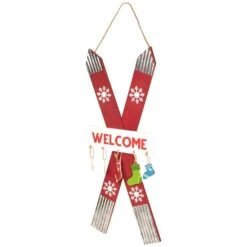 Northlight Wooden Welcome Skis With Christmas Stockings Hanging Decoration - 23.5" Red -Northlight Shop 358148535455952