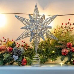 Ornativity Silver Star Tree Topper – Christmas Silver 3D Glitter Star Ornament Treetop Decoration -Northlight Shop 3587513994825