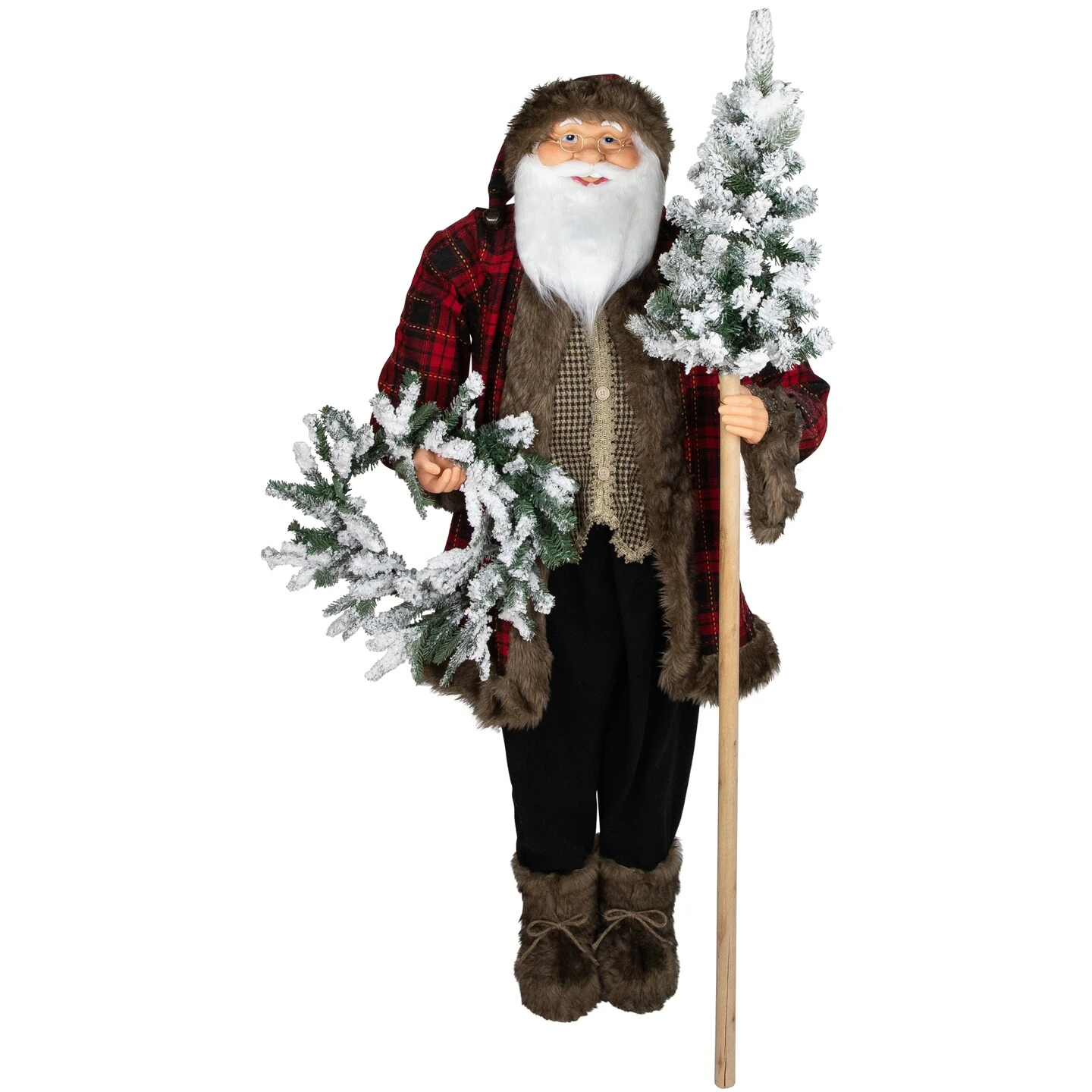 Northlight 60" Santa Claus With Flocked Alpine Tree And Wreath Commercial Christmas Figure Red 10 Northlight 60" Santa Claus With Flocked Alpine Tree And Wreath Commercial Christmas Figure Red - Image 8