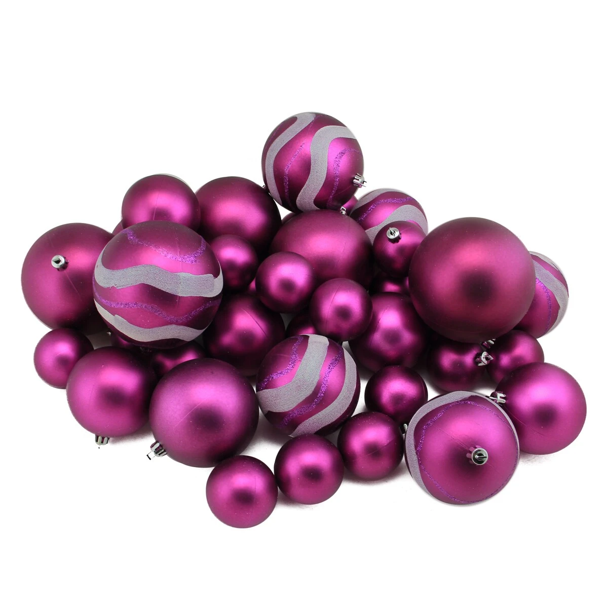 Northlight Shatterproof Matte And Glitter Swirled Christmas Ball Ornaments - 4" (100mm) - Magenta Pink - 39ct 4 Northlight Shatterproof Matte And Glitter Swirled Christmas Ball Ornaments - 4" (100mm) - Magenta Pink - 39ct - Image 2