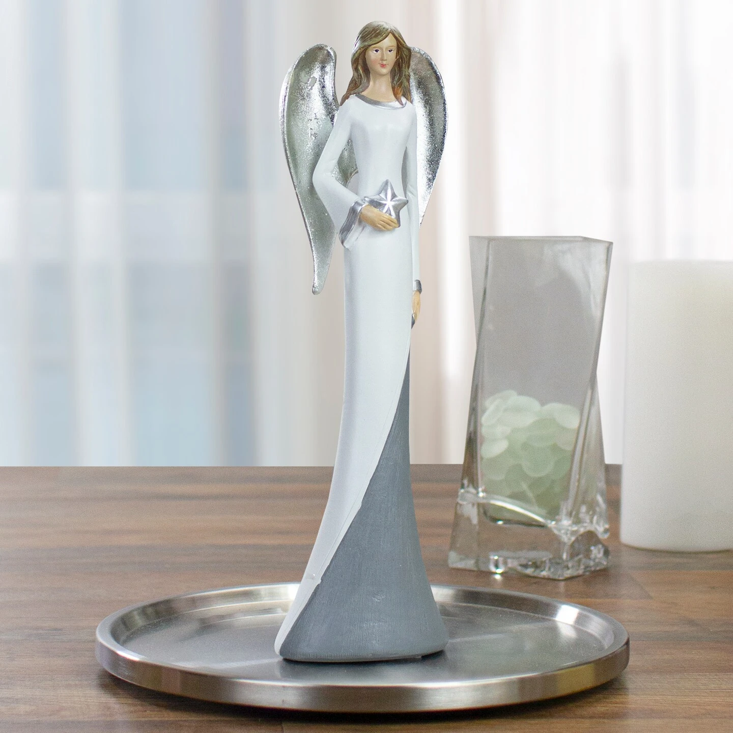 Northlight Winged Angel With Star Figurine - 16.5" - White Gray 5 Northlight Winged Angel With Star Figurine - 16.5" - White Gray - Image 3