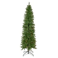 Northlight 6.5' Pre-Lit Silver Lake Fir Pencil Artificial Christmas Tree, Multi Lights Green