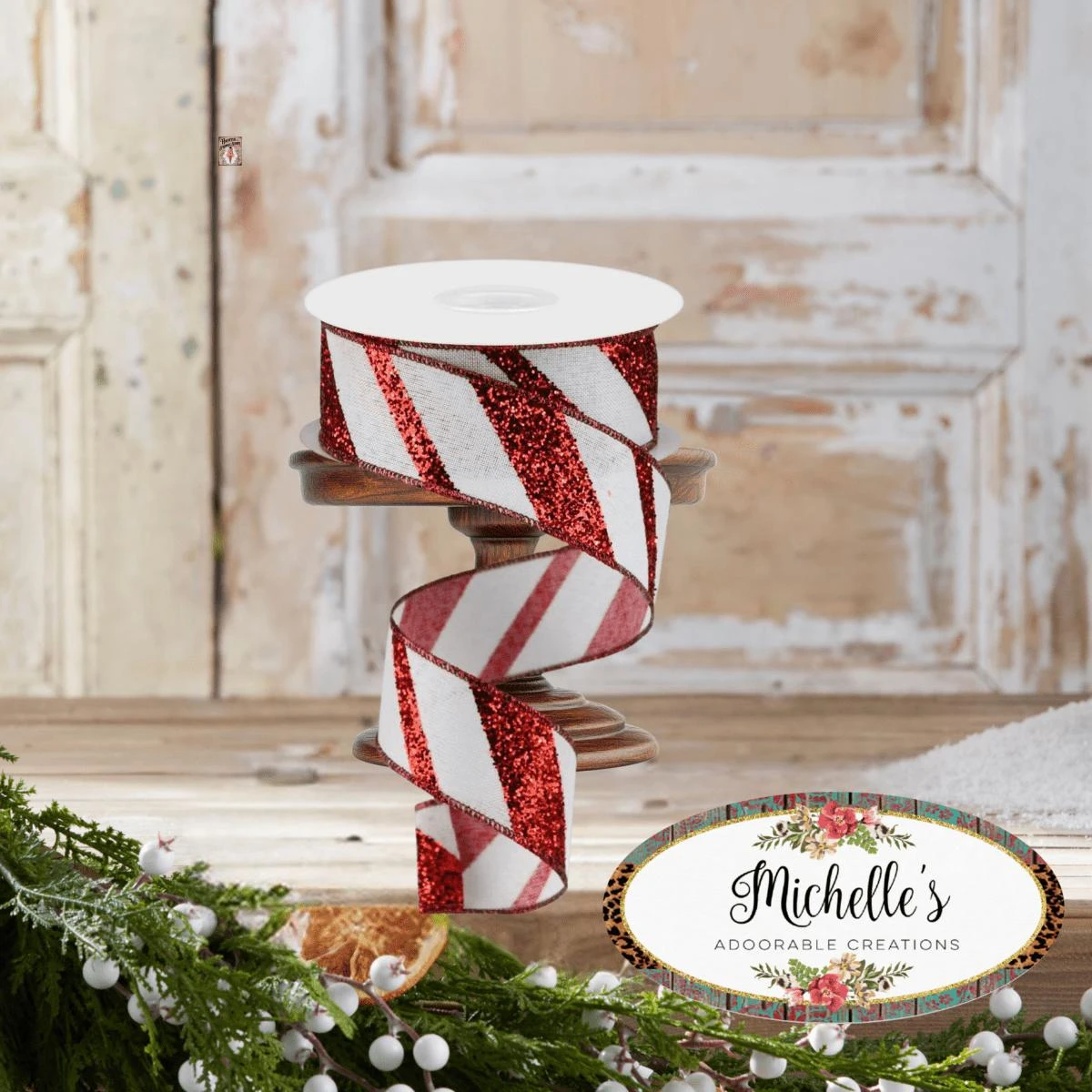 1.5" Diagonal Glitter On Royal Ribbon: Red (10 Yards) 4 1.5" Diagonal Glitter On Royal Ribbon: Red (10 Yards) - Image 2