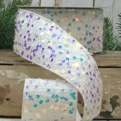 2.5" Sequin Tinsel Ribbon: White (10 Yards) 17 2.5" Sequin Tinsel Ribbon: White (10 Yards) -Northlight Shop 367446248025456