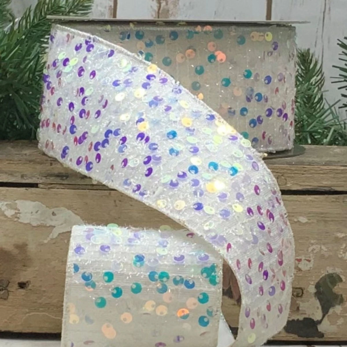 2.5" Sequin Tinsel Ribbon: White (10 Yards) 6 2.5" Sequin Tinsel Ribbon: White (10 Yards) - Image 4