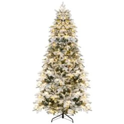 Costway 4.5FT/6FT/7 FT Pre-Lit Flocked Christmas Tree Hinged W/ 120/260/300 LED Lights & 757/1415/1687 Branch Tips -Northlight Shop 368605905235424