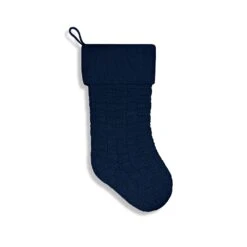 Chunky Checkered Knit Christmas Stockings Navy Blue -Northlight Shop 369608968911584 2