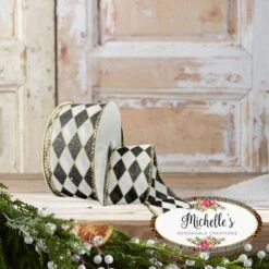 1.5" Antique Harlequin Ribbon: Black (10 Yards) -Northlight Shop 374969009910640 1