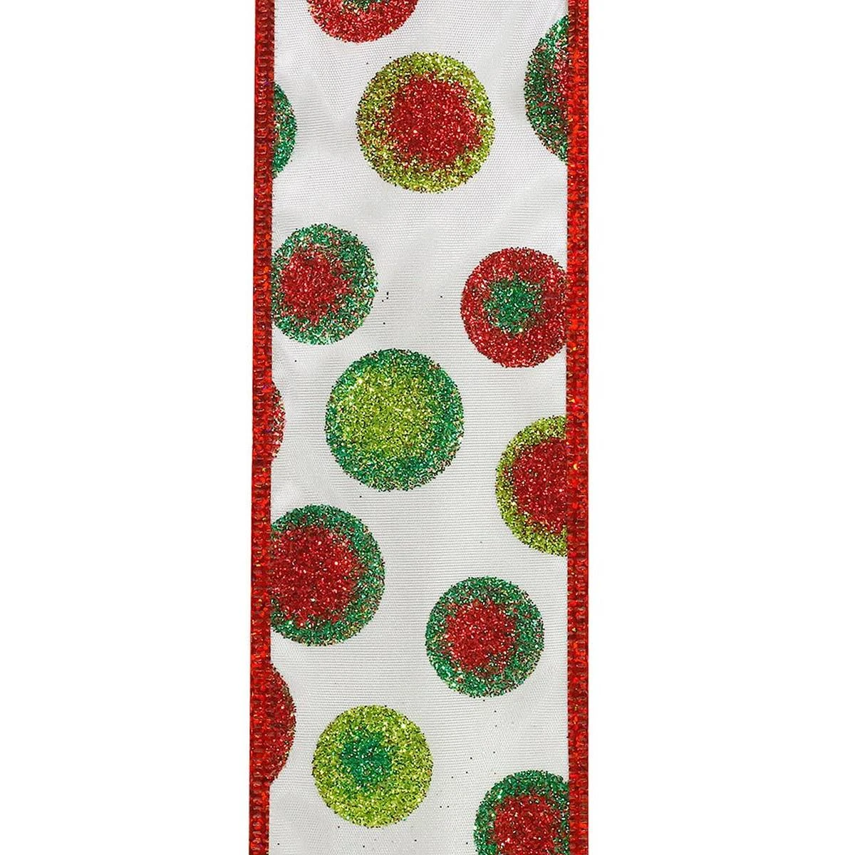 2.5" Bullseye Dots Glitz Ribbon: White (10 Yards) 4 2.5" Bullseye Dots Glitz Ribbon: White (10 Yards) - Image 2