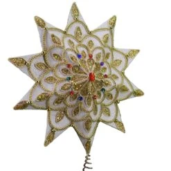Kurt Adler White And Gold Jeweled Star Treetop - 16 Inch 23 Kurt Adler White And Gold Jeweled Star Treetop - 16 Inch -Northlight Shop 380139282774448