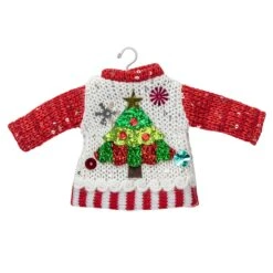 Northlight Knitted Ugly Sweater With Hanger Christmas Tree Ornament - 8" - White Red
