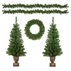 Northlight 5-Piece Pre-Lit Artificial Wolcott Spruce Christmas Entryway Set Green