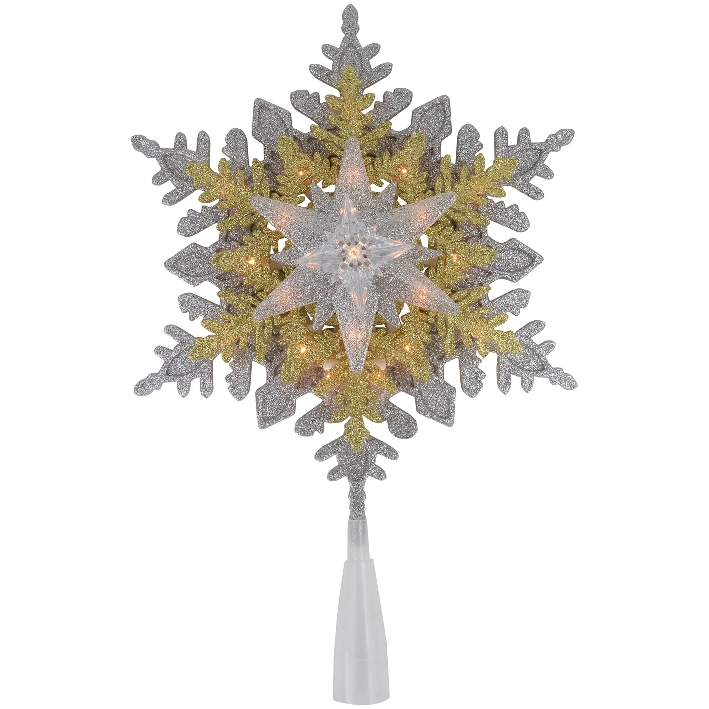 Northlight 13.75" Lighted Gold And Silver Snowflake Christmas Tree Topper, Clear Lights 10 Northlight 13.75" Lighted Gold And Silver Snowflake Christmas Tree Topper, Clear Lights - Image 8