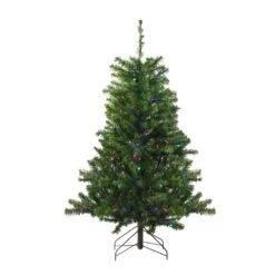 Northlight Pre-Lit Medium Canadian Pine Artificial Christmas Tree - 4' - Multicolor LED Lights Green -Northlight Shop 380293300609696