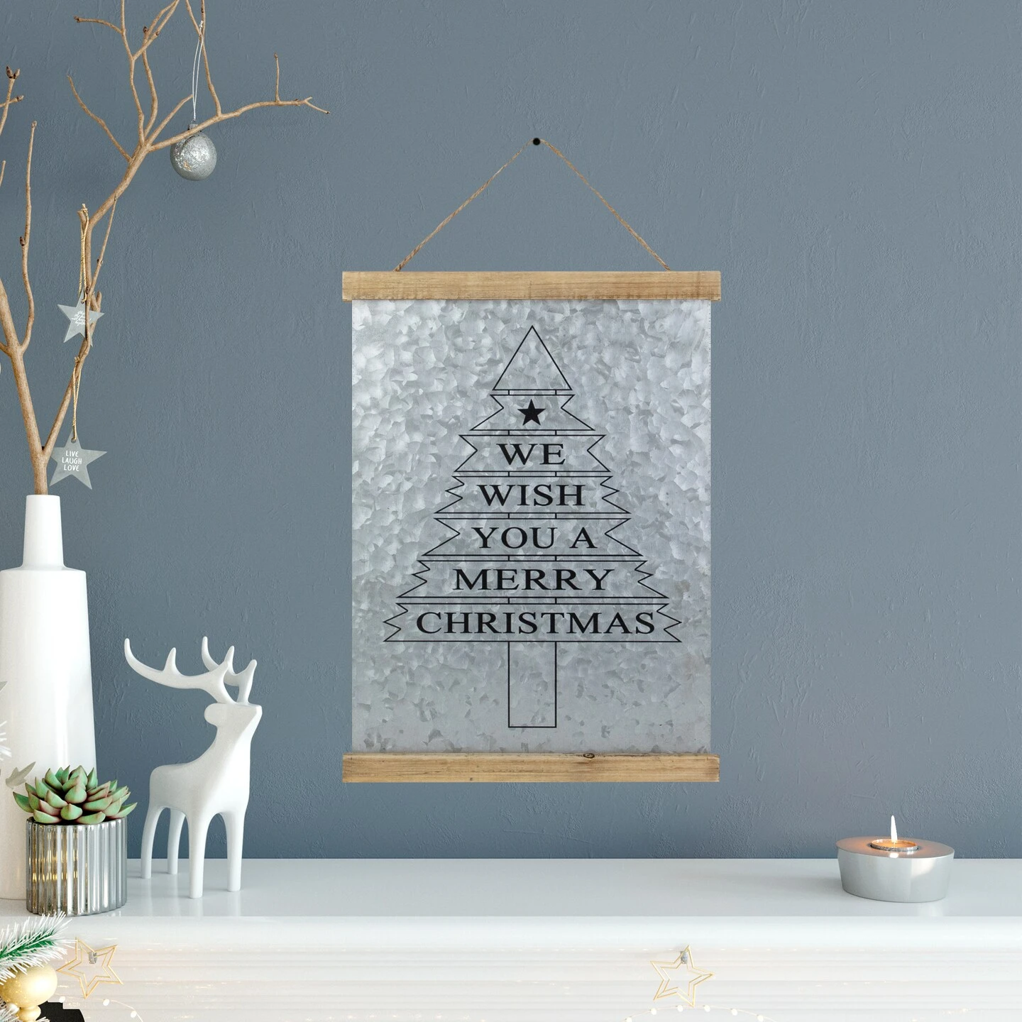 Northlight 16" We Wish You A Merry Christmas Galvanized Sheet Metal Hanging Wall Sign Silver 5 Northlight 16" We Wish You A Merry Christmas Galvanized Sheet Metal Hanging Wall Sign Silver - Image 3