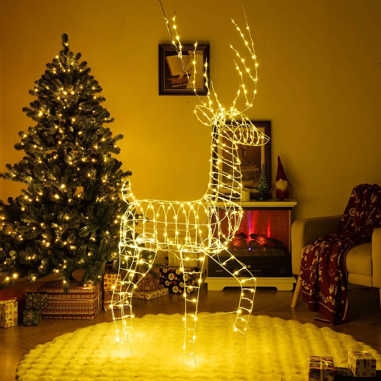 Costway 6 FT Pre-Lit Christmas Reindeer With 300 Warm White LED Lights Ground Stakes 14 Costway 6 FT Pre-Lit Christmas Reindeer With 300 Warm White LED Lights Ground Stakes - Image 12