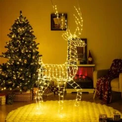 Costway 6 FT Pre-Lit Christmas Reindeer With 300 Warm White LED Lights Ground Stakes 37 Costway 6 FT Pre-Lit Christmas Reindeer With 300 Warm White LED Lights Ground Stakes -Northlight Shop 400462104786352 2
