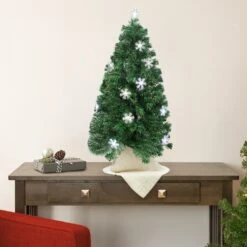 Northlight Pre-Lit Potted Color Changing Fiber Optic Artificial Christmas Tree With Snowflakes - 3' Green