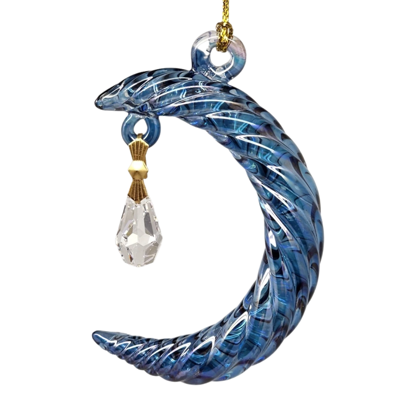 Small Crescent Moon Glass Ornament - Blue 6 Small Crescent Moon Glass Ornament - Blue - Image 4