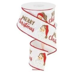 2.5" Leopard Santa Ribbon: White (10 Yards) -Northlight Shop 405292908270448 1