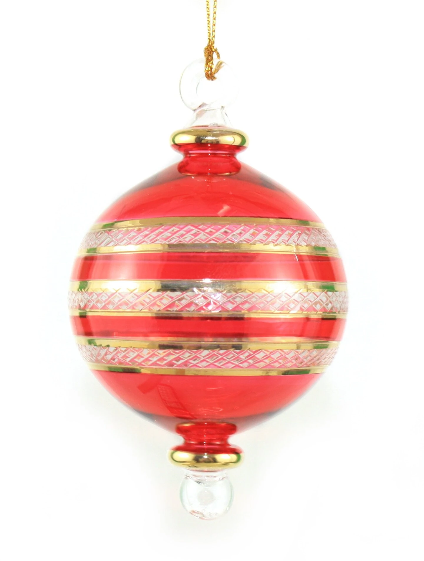 Crystal Gold Etched Banded Globe - Christmas Red 3 Crystal Gold Etched Banded Globe - Christmas Red