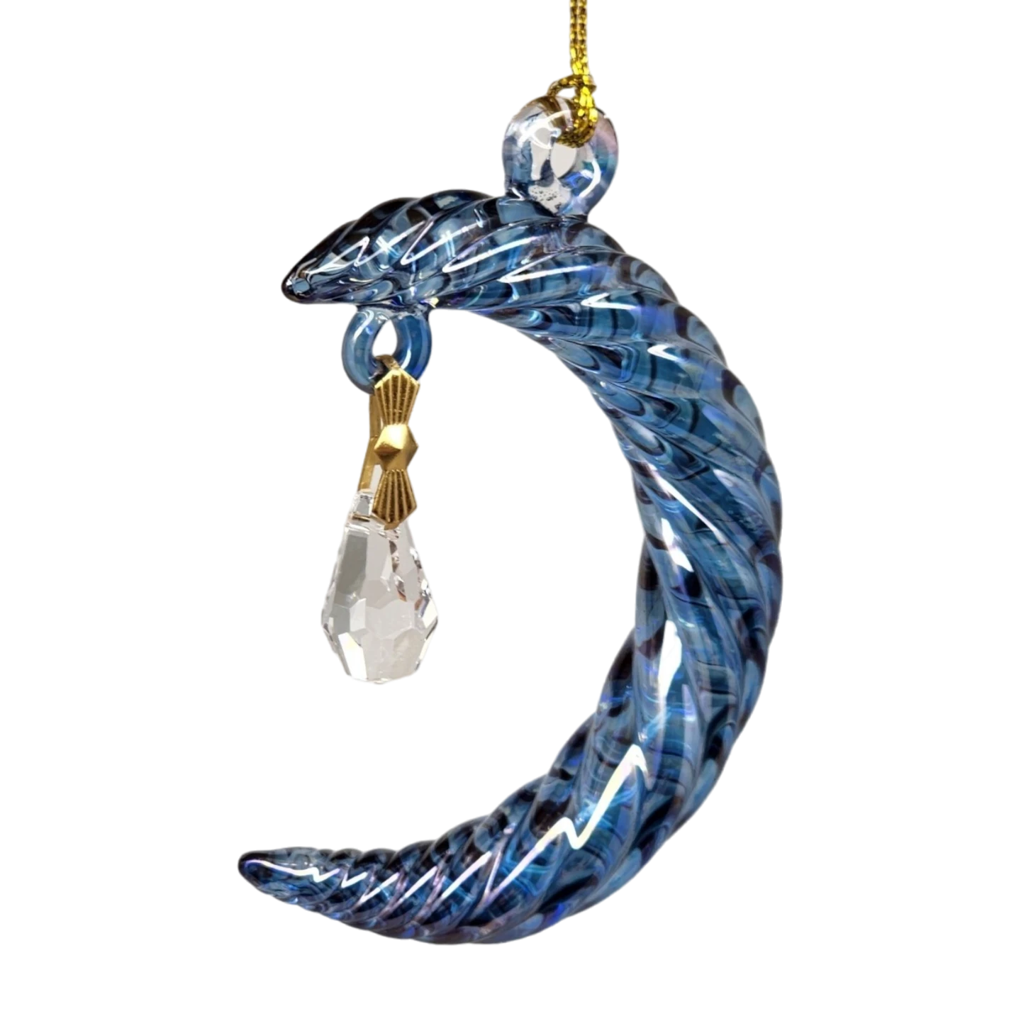 Small Crescent Moon Glass Ornament - Blue 13 Small Crescent Moon Glass Ornament - Blue - Image 11