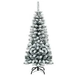 4.5 Feet Unlit Hinged Snow Flocked Artificial Pencil Christmas Tree With 242 Branch