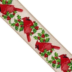 Designer’s Shop WR 63-5204 Holiday Red Cardinals With Holly And Red Berries Wired Edge Ribbon 2.5” X 10 Yard 28 Designer’s Shop WR 63-5204 Holiday Red Cardinals With Holly And Red Berries Wired Edge Ribbon 2.5” X 10 Yard -Northlight Shop 41956502280624 1