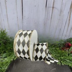 1.5" Antique Harlequin Ribbon: Black (10 Yards) -Northlight Shop 428569463567216 2