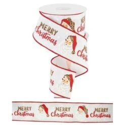 2.5" Leopard Santa Ribbon: White (10 Yards) -Northlight Shop 428570221728624 2
