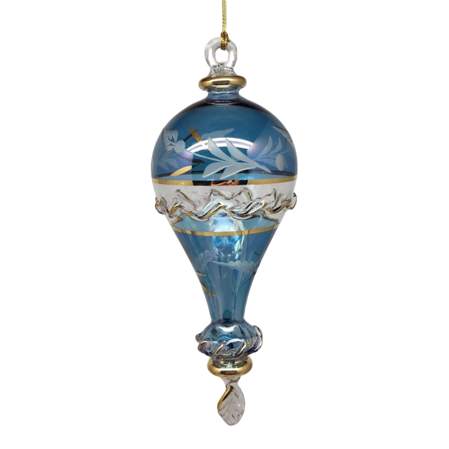 Clear Etched Blown Glass Hot Air Balloon - Blue 3 Clear Etched Blown Glass Hot Air Balloon - Blue