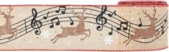 Christmas Deer Wired Ribbon Musical Note Burlap Jute Ribbon Wreath Ribbon For Xmas Home Decor,Gift Wrapping Bow Making DIY Crafts -Northlight Shop 435820921175376