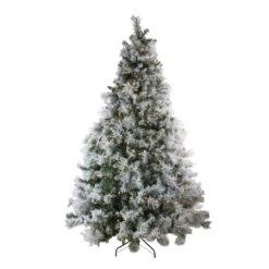 Northlight 7.5' Pre-Lit LED Lights Flocked Victoria Pine Artificial Christmas Tree - Multicolor Light Options Green -Northlight Shop 43601336456672 2