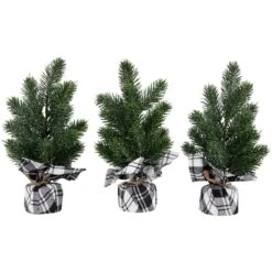 Northlight Mini Iced Pine Artificial Christmas Trees - 10" - Set Of 3 Green