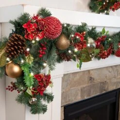 9 Ft. Artificial Christmas Garland With Lights - Scarlet Hydrangea 34 9 Ft. Artificial Christmas Garland With Lights - Scarlet Hydrangea -Northlight Shop 438085025563024 2