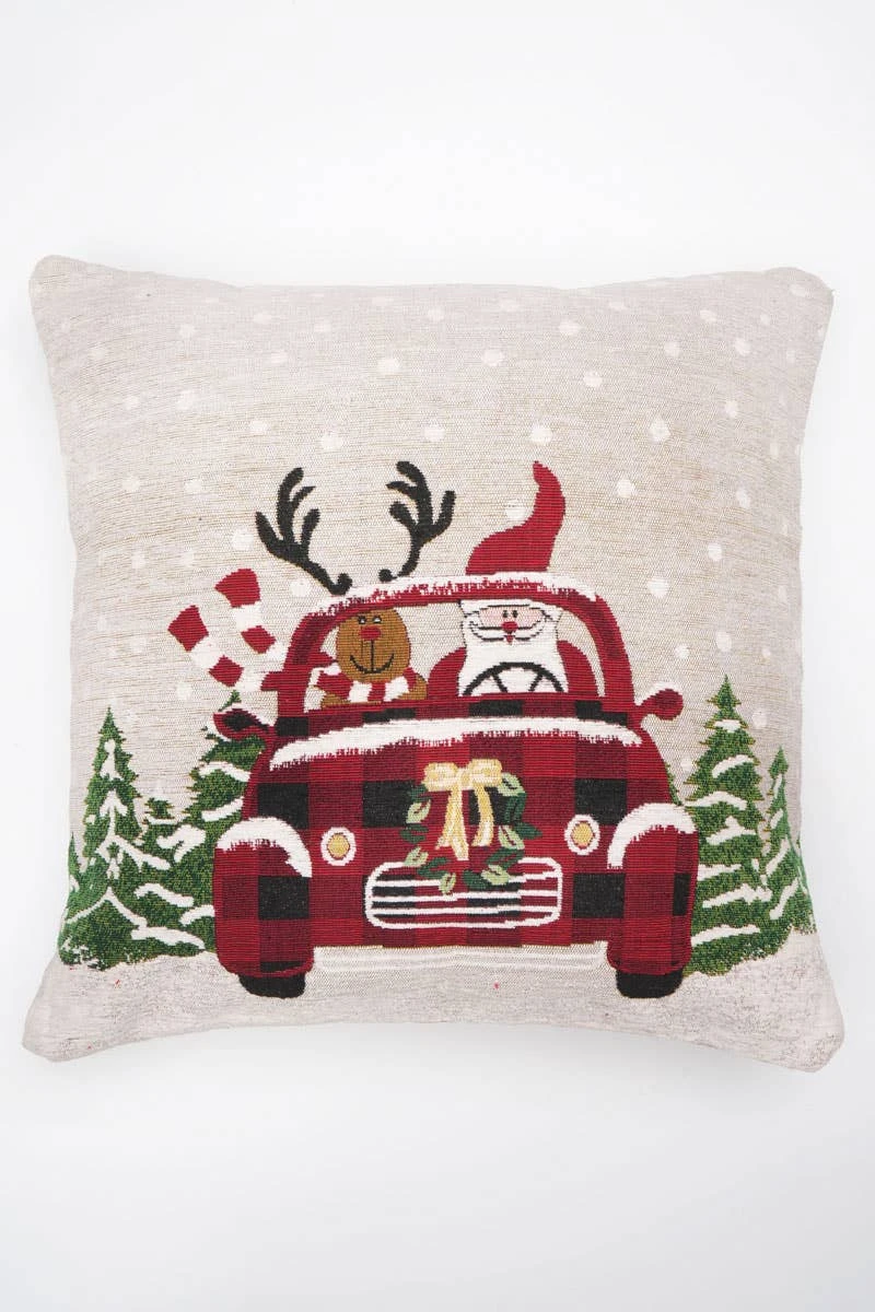 Merry Claus Caravan Jacquard Machine Woven Throw Pillow - 24" X 24" 4 Merry Claus Caravan Jacquard Machine Woven Throw Pillow - 24" X 24" - Image 2