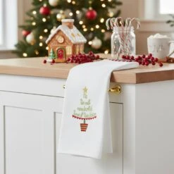 Christmas Tree Motif "It's The Most Wonderful Time Of The Year" 100% Cotton Guest Towel 8 Christmas Tree Motif "It's The Most Wonderful Time Of The Year" 100% Cotton Guest Towel -Northlight Shop 44409193263216