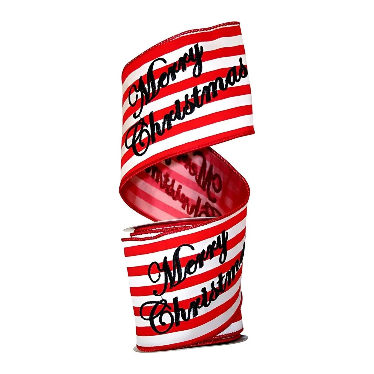 4" Merry Christmas Embroidered Striped Ribbon: Red & White (5 Yards) 6 4" Merry Christmas Embroidered Striped Ribbon: Red & White (5 Yards) - Image 4