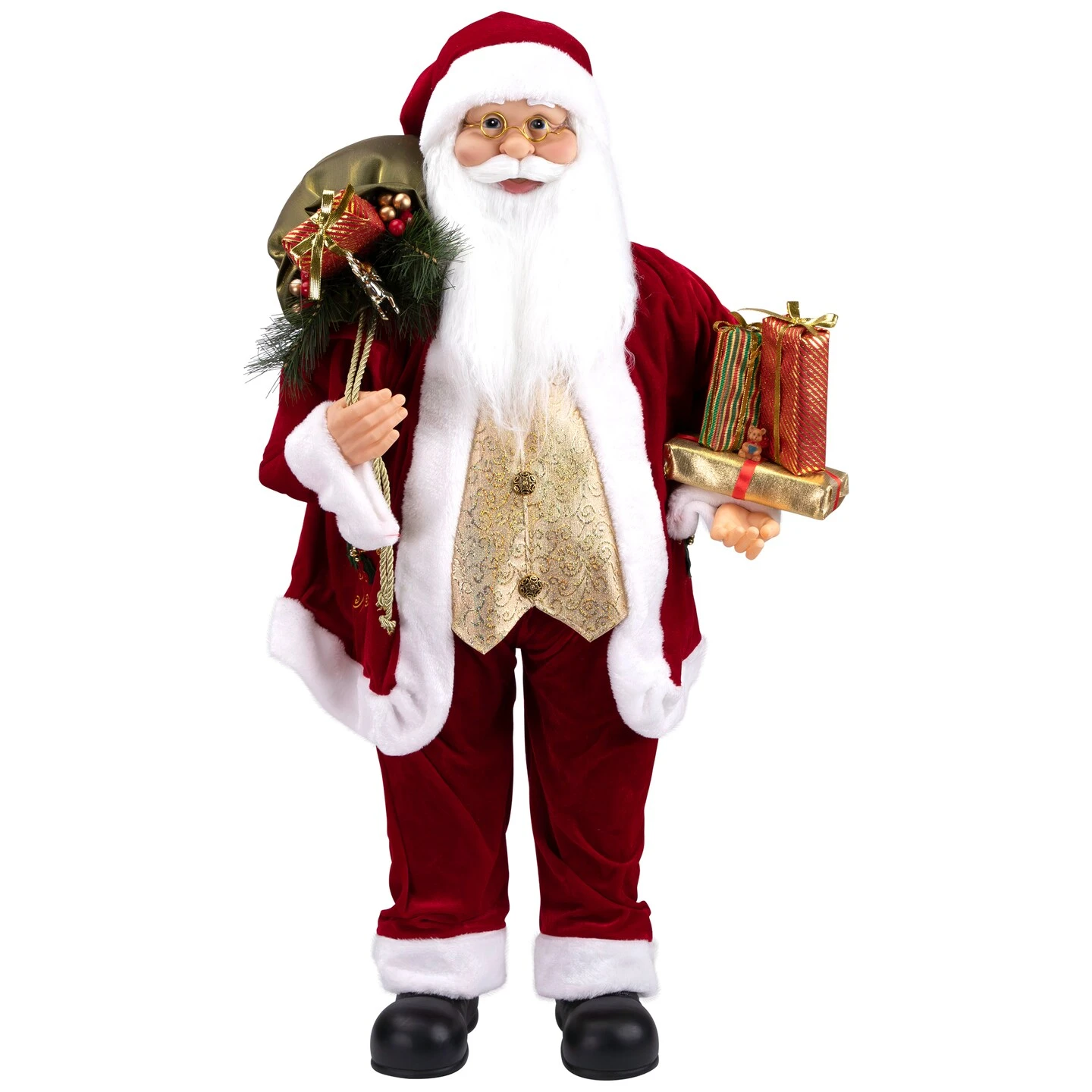 Northlight Holly Berry Santa Claus With Presents Christmas Figure - 36" Red 5 Northlight Holly Berry Santa Claus With Presents Christmas Figure - 36" Red - Image 3