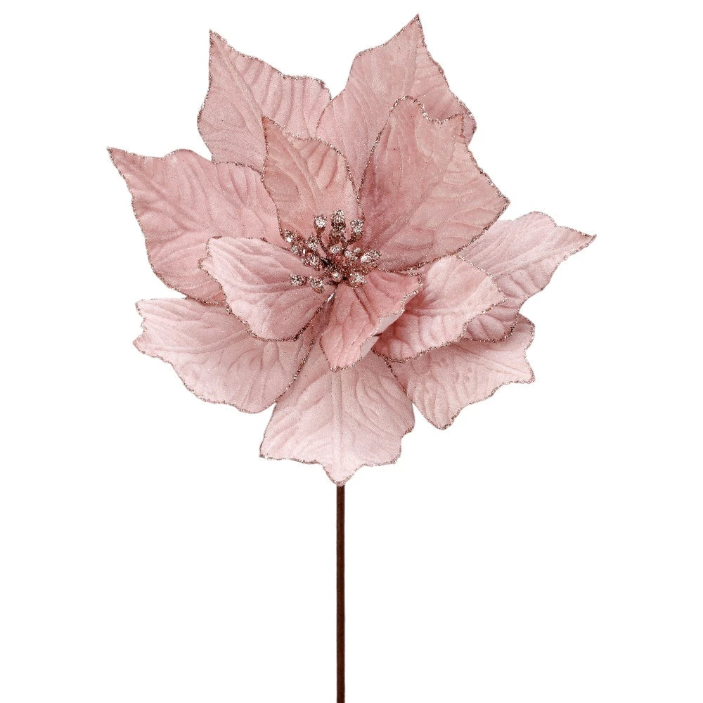 24" Blush Pink Velvet Poinsettia Stem - Elegant Christmas Floral Decoration 4 24" Blush Pink Velvet Poinsettia Stem - Elegant Christmas Floral Decoration - Image 2