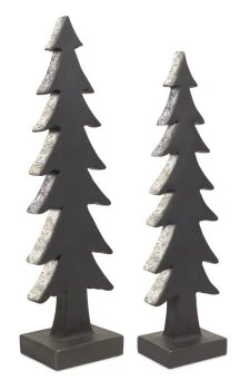 Diva At Home Set Of 2 Gray Glitter Edging Christmas Tree Silhouette Tabletop Decor 22"
